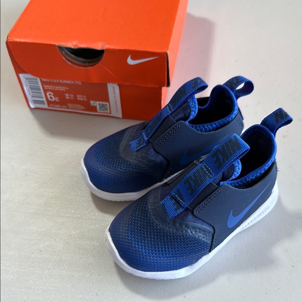 Nike Toddler Flex Runner Blue Slip-On Shoes Size 6c